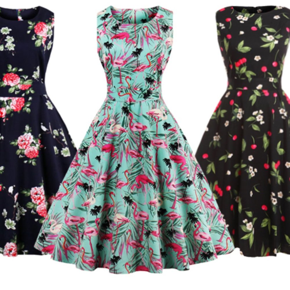 Pink flamingo swing dress with belt